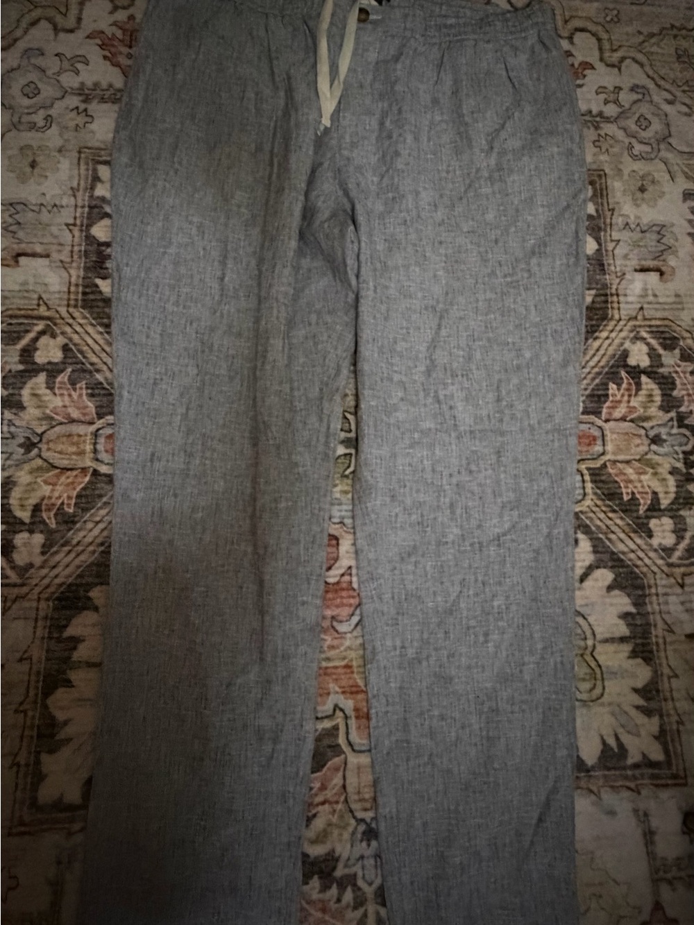 Women’s navy blue and white Linen-Blend Drawstring Pants